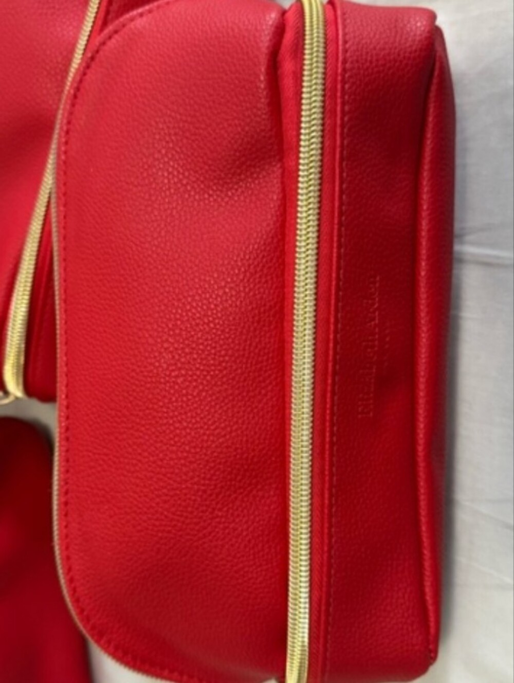 Red Cosmetic Pouch with Gold Double Zippers